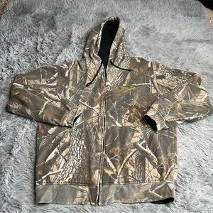 Remington Jacket Hoodie Mens Medium Reversible Camouflage Green Black Pockets